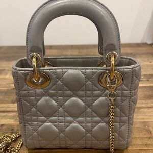 Mini Lady Dior Grey Metallic Lambskin Cannage